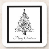 Dubbele zwarte en witte minimale kerstbomen bier onderzetter (Voorkant)
