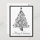 Dubbele zwarte en witte minimale kerstbomen briefkaart (Voorkant / Achterkant)