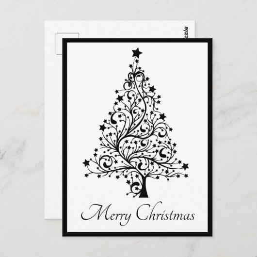 Dubbele zwarte en witte minimale kerstbomen briefkaart (Voorkant / Achterkant)