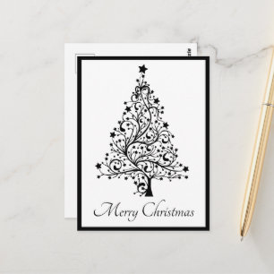 Dubbele zwarte en witte minimale kerstbomen briefkaart