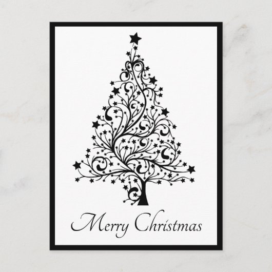 Dubbele zwarte en witte minimale kerstbomen briefkaart (Voorkant)