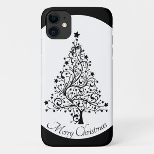 Dubbele zwarte en witte minimale kerstbomen Case-Mate iPhone case
