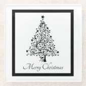 Dubbele zwarte en witte minimale kerstbomen glazen onderzetter (Voorkant)