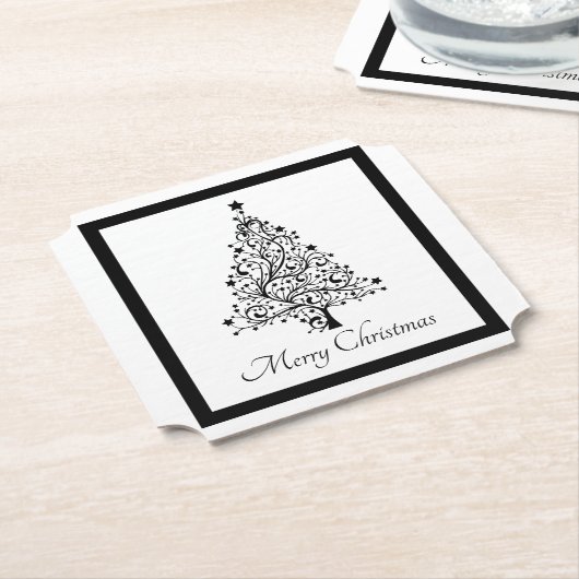 Dubbele zwarte en witte minimale kerstbomen kartonnen onderzetters (Gekanteld)