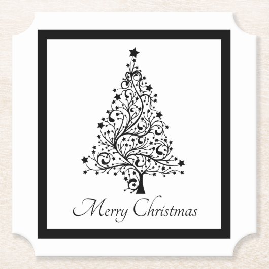 Dubbele zwarte en witte minimale kerstbomen kartonnen onderzetters (Voorkant)