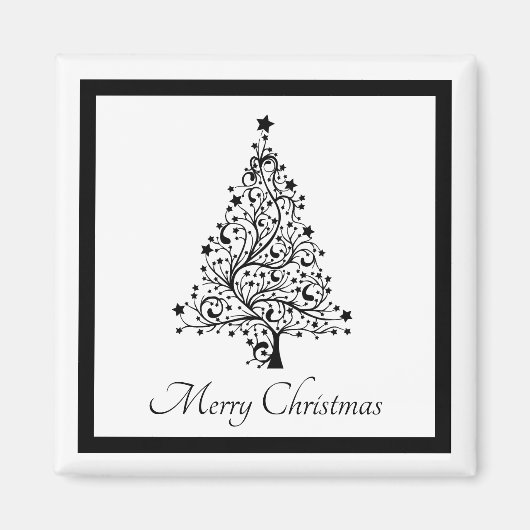 Dubbele zwarte en witte minimale kerstbomen magneet (Voorkant)