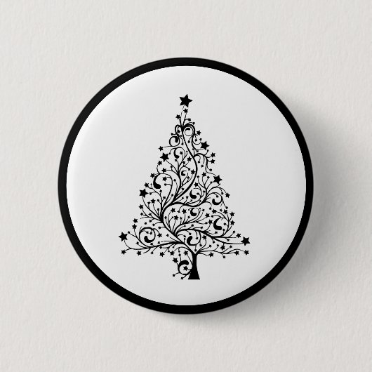 Dubbele zwarte en witte minimale kerstbomen ronde button 5,7 cm (Voorkant)