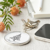 Dubbele zwarte en witte minimale kerstbomen sleutelhanger (Zijkant)