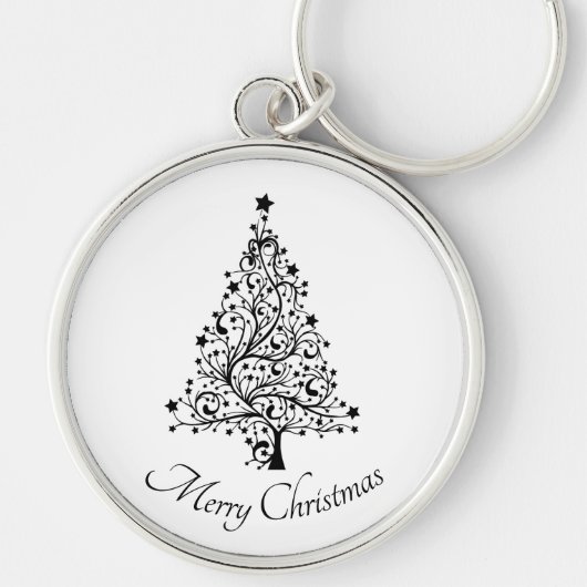 Dubbele zwarte en witte minimale kerstbomen sleutelhanger (Voorkant)