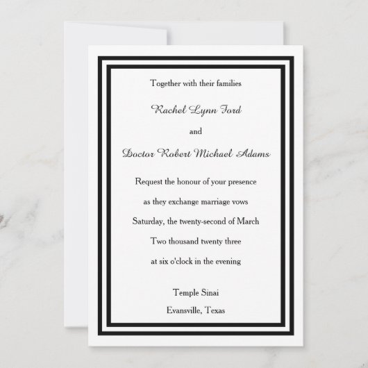 Dubbele zwarte versiering -5x7bruiloft uitnodiging (Voorkant)