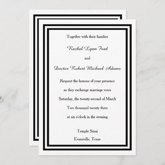 Dubbele zwarte versiering -5x7bruiloft uitnodiging (Voorkant / Achterkant)