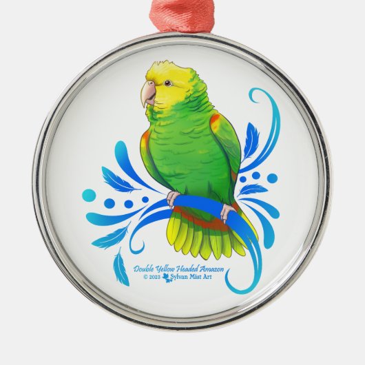 Dubbelgele Amazon Parrot met kop Metalen Ornament (Voorkant)