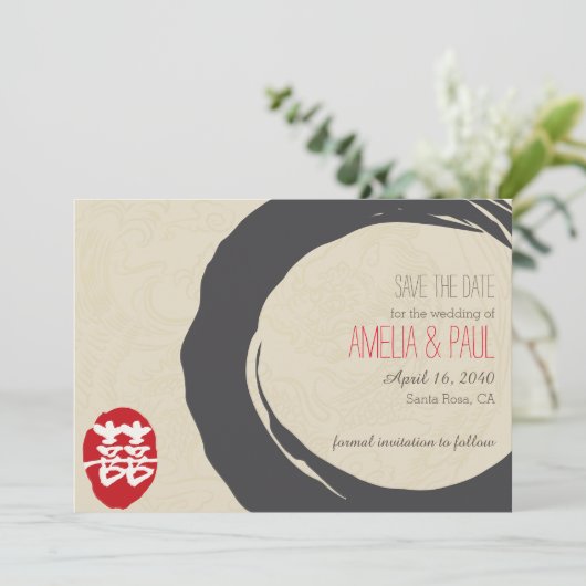 Dubbelgeluk Chinees huwelijk - bespaar de datum Save The Date (Staand voorkant)