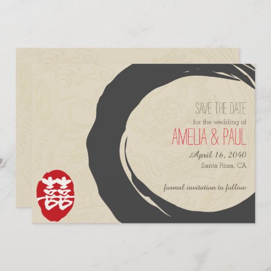 Dubbelgeluk Chinees huwelijk - bespaar de datum Save The Date (Voorkant / Achterkant)