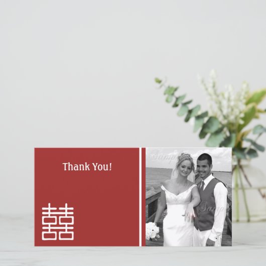 Dubbelgeluk Chinese bruiloft Bedankkaart (Staand voorkant)