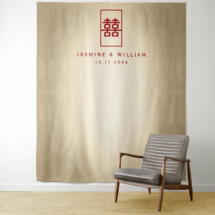 Dubbelgeluk Chinese bruiloft foto achtergrond Wandkleed