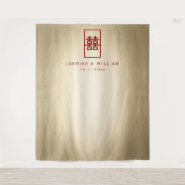 Dubbelgeluk Chinese bruiloft foto achtergrond Wandkleed