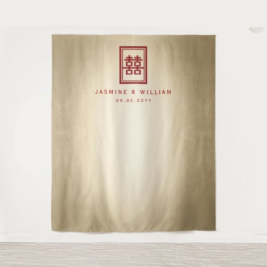 Dubbelgeluk Chinese bruiloft foto achtergrond Wandkleed (Voorkant)