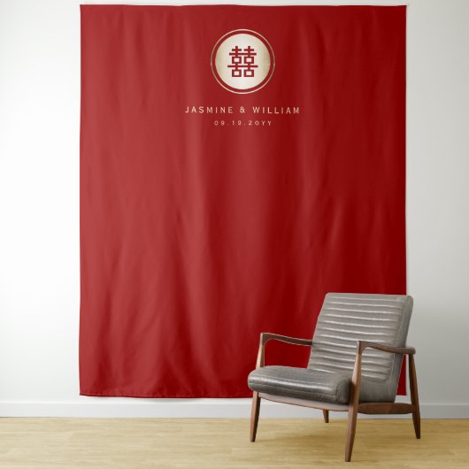 Dubbelgeluk Chinese bruiloft foto achtergrond Wandkleed (In situ)