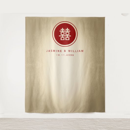 Dubbelgeluk Chinese bruiloft foto achtergrond Wandkleed (Voorkant)