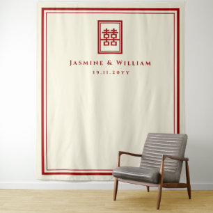 Dubbelgeluk Chinese bruiloft foto achtergrond Wandkleed