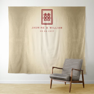 Dubbelgeluk Chinese bruiloft foto achtergrond Wandkleed