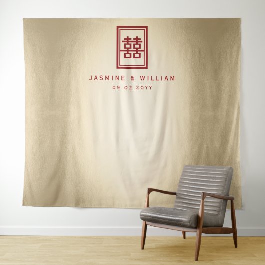 Dubbelgeluk Chinese bruiloft foto achtergrond Wandkleed (In Situ (horizontaal))