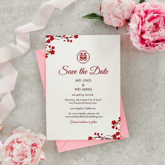 Dubbelgeluk Elegant Chinees huwelijk Save The Date