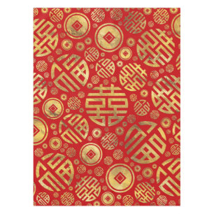 Dubbelgeluk en patroon van Chinese munten Tafelkleed