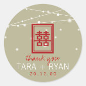 Dubbelgeluk Fairy Lights Chinees huwelijk Ronde Sticker (Voorkant)