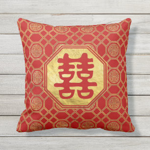Dubbelgeluk Feng Shui-symbool Buitenkussen
