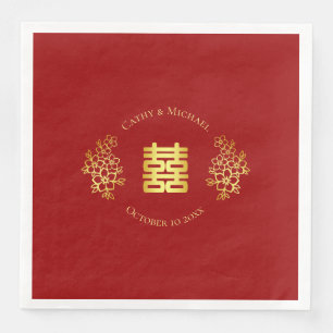Dubbelgeluk floral logo chinese bruiloft rood servet