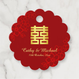 Dubbelgeluk florale achtergrond Chinese bruiloft Bedankjes Labels