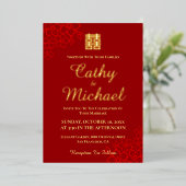 Dubbelgeluk florale achtergrond Chinese bruiloft Folie Uitnodiging (Staand Voorkant)