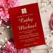 Dubbelgeluk florale achtergrond Chinese bruiloft Folie Uitnodiging