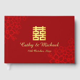 Dubbelgeluk florale achtergrond Chinese bruiloft Gastenboek