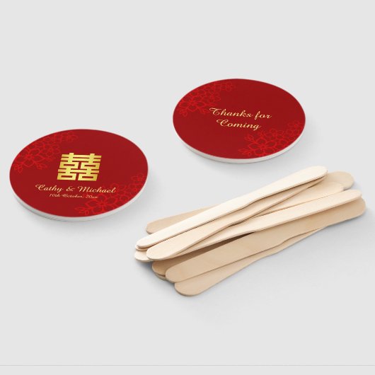 Dubbelgeluk florale achtergrond Chinese bruiloft Handwaaier (Niet-gemonteerd)