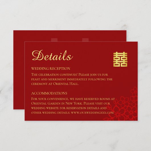 Dubbelgeluk florale achtergrond Chinese bruiloft Informatiekaartje (Voorkant / Achterkant)