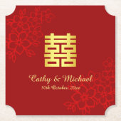 Dubbelgeluk florale achtergrond Chinese bruiloft Kartonnen Onderzetters (Voorkant)