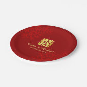 Dubbelgeluk florale achtergrond Chinese bruiloft Papieren Bordje (Gekanteld)