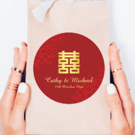 Dubbelgeluk florale achtergrond Chinese bruiloft Ronde Sticker