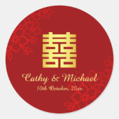 Dubbelgeluk florale achtergrond Chinese bruiloft Ronde Sticker (Voorkant)