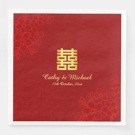 Dubbelgeluk florale achtergrond Chinese bruiloft Servet