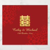 Dubbelgeluk florale achtergrond Chinese bruiloft Sparkling Wijnetiket (Enkel label)