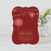 Dubbelgeluk gloeiende lantaarns Chinese bruiloft Kaart (Staand voorkant)