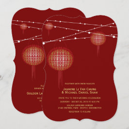 Dubbelgeluk gloeiende lantaarns Chinese bruiloft Kaart