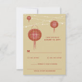 Dubbelgeluk gloeiende lantaarns Chinese bruiloft RSVP Kaartje (Voorkant)