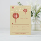 Dubbelgeluk gloeiende lantaarns Chinese bruiloft RSVP Kaartje (Staand voorkant)