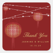 Dubbelgeluk gloeiende lantaarns Chinese bruiloft Vierkante Sticker (Voorkant)