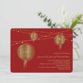 Dubbelgeluk Golden Lantern Chinese bruiloft Kaart (Staand voorkant)